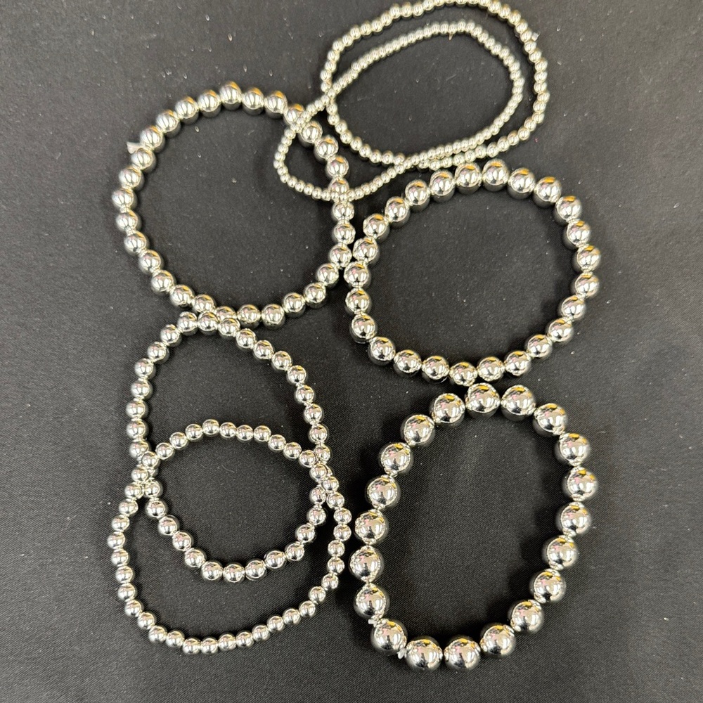 Elegant Silver colored Beaded Bracelet Set 7 total bracelets all new